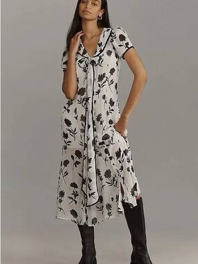 Maeve Short-Sleeve Tie-Neck Midi Shirt Dress